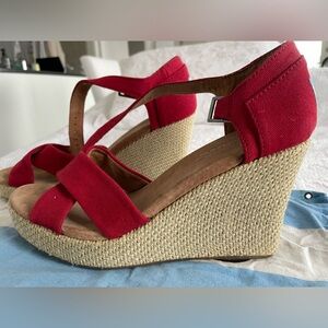 Toms Red Canvas Wedge Sandals